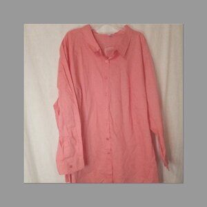 (M) Woman Within Long Sleeve Button Down 100% Cotton 4X Coral Blouse NWT